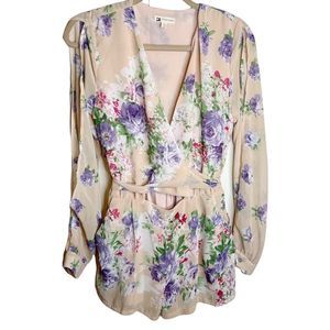 Cotton candy floral front tie romper with open sleeves